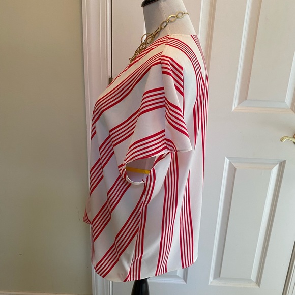 Talbots women’s XL red stripe Poly fake wrap top - Picture 3 of 10